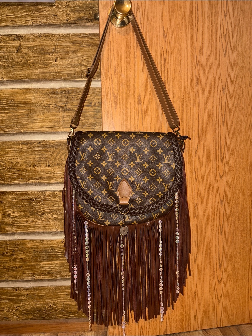 Designer inspired boho Monogram Fringe Crossbody Bag